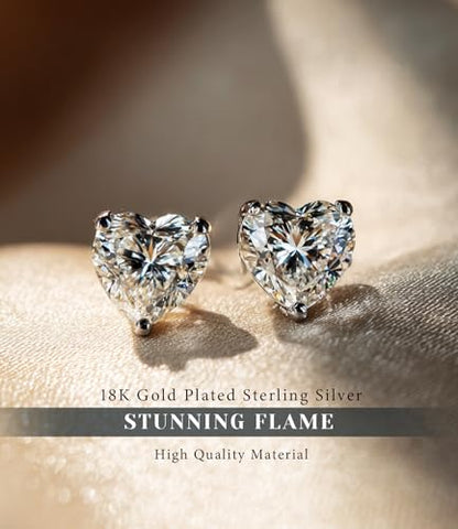 "STUNNING FLAME" Trillion-cut/Cushion-cut/Emerald-cut/Marquise-cut ... 18K White Gold Plated Sterling Silver Cubic Zirconia Simulated Diamond Stud Earrings for Women - color: Heart-Cut, size: X-small-white gold plated silver