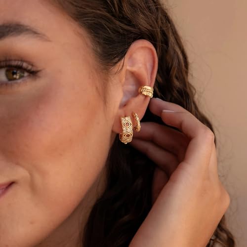 MYEARS Women Earrings Gold Huggie Hoop 14K Small Simple Hypoallergenic Everyday Jewelry - style: Foil Textured
