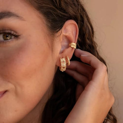 MYEARS Women Earrings Gold Huggie Hoop 14K Small Simple Hypoallergenic Everyday Jewelry - style: Foil Textured