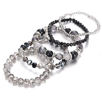 Noessla Beaded Boho Stretch Bracelet Colorful Stackable Crystal Beads Bracelets Trendy Costume Jewelry Mothers Day Gifts for Women - color: 21-Black