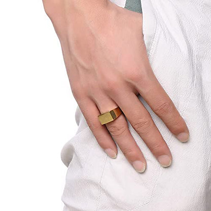 MYNENEY Stainless Steel Square Shape Signet for Men Statement Ring - color: 10x16mm Gold