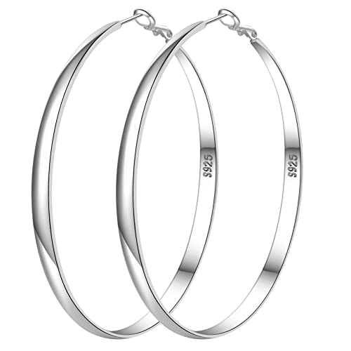 925 Sterling Silver Hoop Earrings Hypoallergenic Large Thin Hoops Earring | Lightweight Big Silver Hoops Hypoallergenic Large Hoop Earring for Women Sensitive Ears Oversize Hoops 30/40/50/60/70mm - color: 30mm Silver