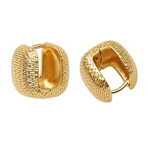 Small Chunky Gold Hoop Earrings For Women, 14k Gold Thick statement huggie hoop earrings Trendy Hoop Earrings Set Hypoallergenic Fashion Earrings - color: Square-Gold 3
