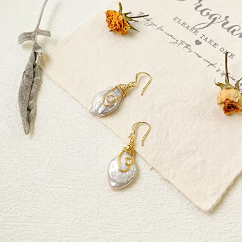 25-30mm Freshwater Baroque Keshi Pearl Dangle Drop Earrings For Women - style: 14K Gold Keshi Pearl