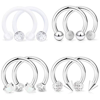 16G Septum Rings Surgical Steel Lip Rings Horseshoe Nose Ring Snake Bite Jewelry Smiley Piercing Jewelry for Women Men Diameter 6mm 8mm 10mm 12mm - color: DIA.8mm,Silvertone