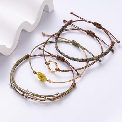 Sunflower Friendship Bracelets Boho Stackable String Bracelets Cute Trendy Gifts for Teen Girls Women - color: Tan