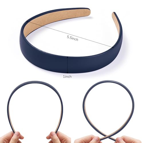 WantGor 1 Inch PU Leather Headband, Wide Padded Hairband Fashion Hair Bands | Cute Womens Headbands Holiday DIY Hair Accessories (Navy Blue) - color: Navy Blue