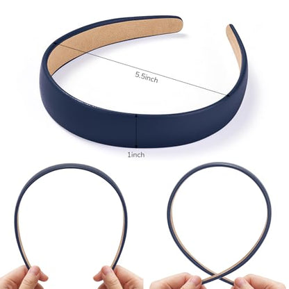 WantGor 1 Inch PU Leather Headband, Wide Padded Hairband Fashion Hair Bands | Cute Womens Headbands Holiday DIY Hair Accessories (Navy Blue) - color: Navy Blue