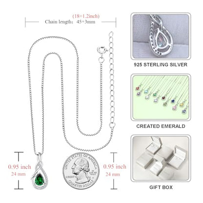STARCHENIE 925 Sterling Silver Necklace Dangle Earrings for Women Infinity Twisted Teardrop Pendant May Birthstone Created Emerald Jewelry Set