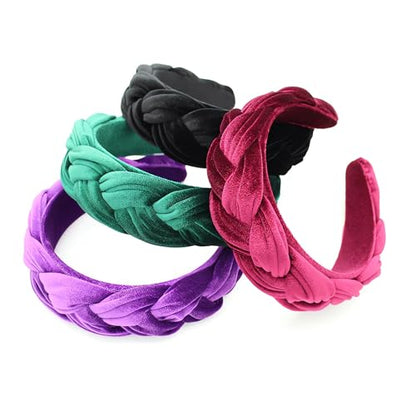 Red Headbands for Women Braided Headbands Velvet Padded Hairbands Cute Hair Accessories for Women Girl - color: Red