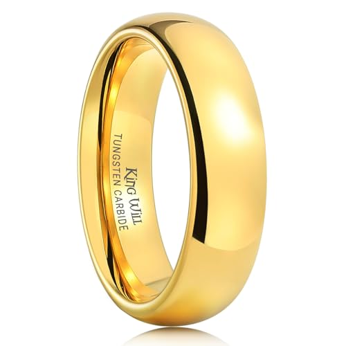King Will Men's Women's Tungsten Carbide Ring 24k Gold Plated Rose Gold Plated Domed Polished Finish Wedding Band | Gold/Rose Gold, 1.5mm/2mm/4mm/6mm/8mm, Polished, Everyday Wear - color: Gold 6mm