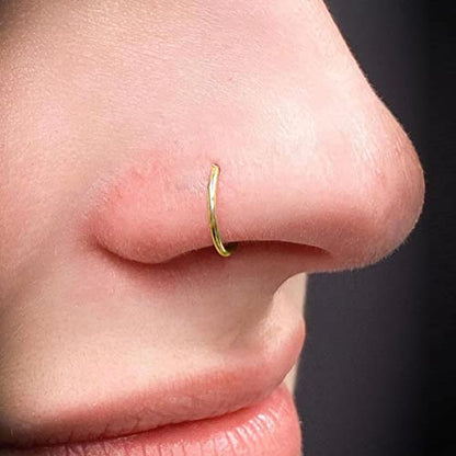 20G Nose Rings Piercing Jewelry Screw Hoops Hypoallergenic for Women Men - color: Gold D Shape,20G 8mm+10mm
