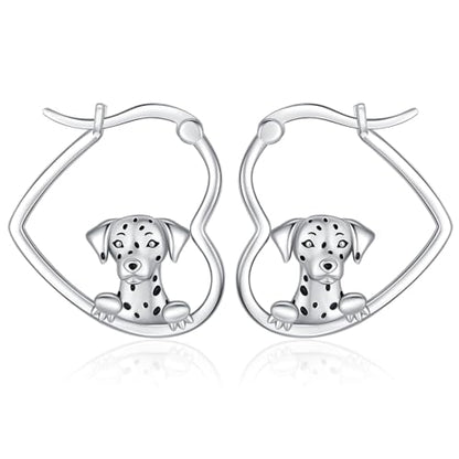 LES OSEWA Dog Animal Earrings Sterling Silver Animal Heart Hoop Dangle Earrings Cute Jewelry Gifts for Women - color: Dalmatian
