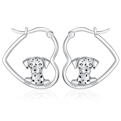LES OSEWA Dog Animal Earrings Sterling Silver Animal Heart Hoop Dangle Earrings Cute Jewelry Gifts for Women - color: Dalmatian