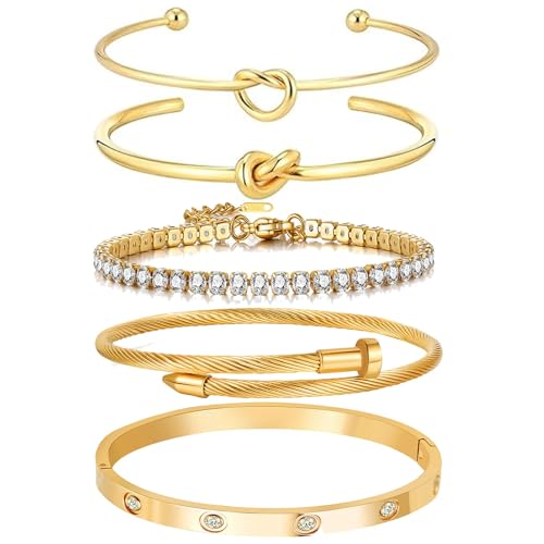 18 K Gold Plated Love Bangle Bracelet Stack Cuff Jewelry for Women Jewelry Set for Women Gift with Box - style: style6