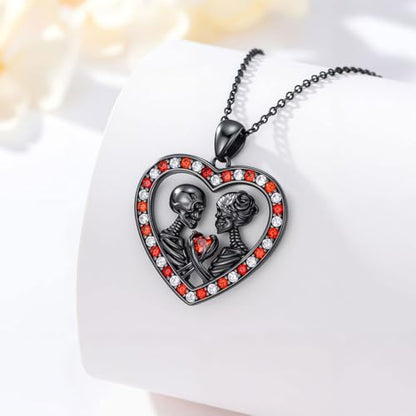 Sterling Silver Halloween Necklace Gothic Jewelry Gifts for Women Men - style: Skeleton-Black A