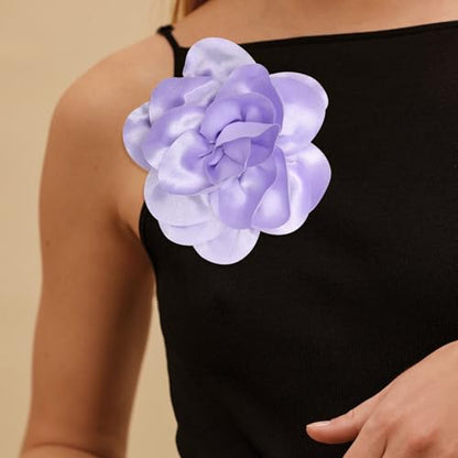 2Pack 6inch Extra Large Satin Brooches Lapel Pins Dainty Elegant Fabric Camellia Rose Flower Brooch Pin for Women Wedding Part Dance Clothes Accessories Jewelry - color: Light Purple