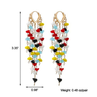 Fringe Hoop Dangle Earrings, Long Beads Tassel Chain Earrings for Women Sparkly Chandelier Earrings - color: Coloful