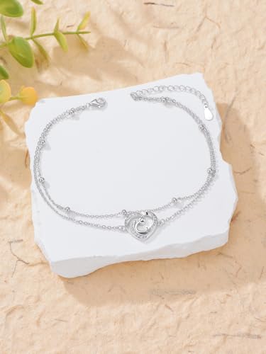 Dorunmo Initial Anklet 925 Sterling Silver Letter A-Z Layered Heart Anklet Beach Jewelry Birthday Gifts for Women - color: C