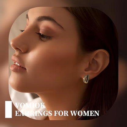 Gold Silver Huggie Hoop Earrings for Women 18K Gold & Sterling Silver Plated Cubic Zirconia Hoop Earrings Double Hoops Earrings Hypoallergenic Non Tarnish Earings Jewelry Gift - color: Silver-B