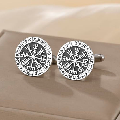Mens Cufflinks, Norse Viking Tuxedo Cuff Links, Stainless Steel Viking Compass Vegvisir Rune Shirt Studs Mythology Jewelry Gift for Business Wedding - color: Compass-S