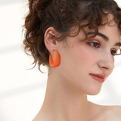 Acrylic Resin C Shape Colorful Hoop Trendy Chunky Cute Candy Earrings - Jewelry for Women - color: Orange
