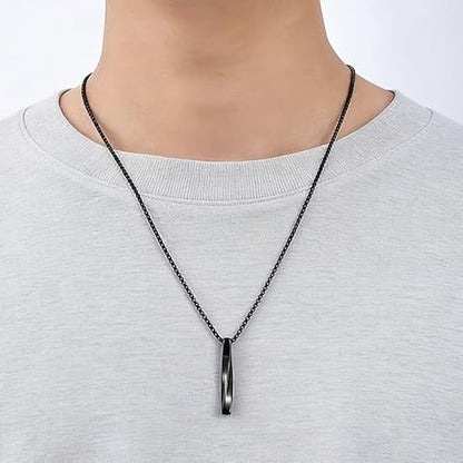 FANASY Natural Gemstone Pendant Necklace for Men Healing Crystal Pendant Adjustable Black Rope Necklace Jewelry Gifts for Women Men - color: Steel-Black