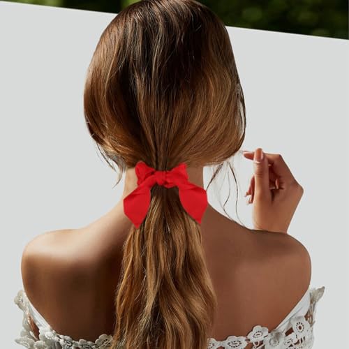 20 Pack Satin Hair Accessories for Women - Bow Scrunchies, Bunny Ear Hair Ties with Tails for Thick Hair and Girls - color: Red