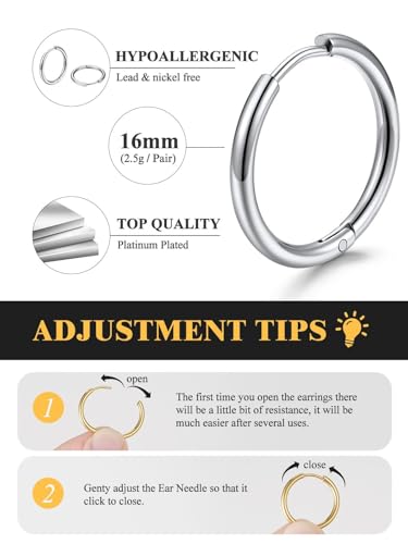 Small Hoop Earrings for Women 7-16mm Stainless Steel Huggie Earrings Lightweight - color: a. Silver A, size: Diameter 16mm