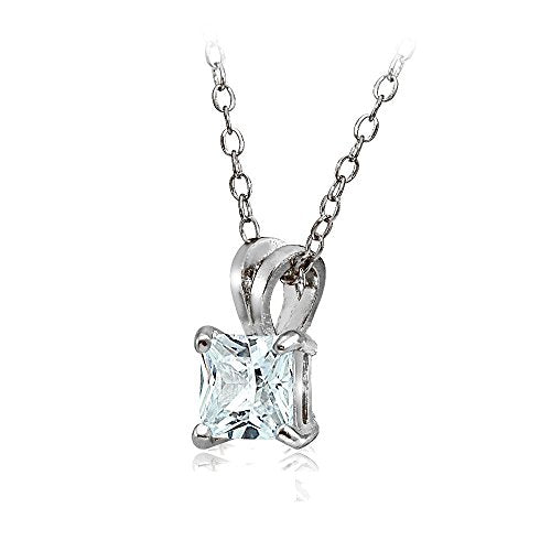 Hoops & Loops Sterling Silver, Yellow Gold Flash or Rose Gold Flash CZ Cubic Zirconia Square Solitaire Pendant Necklace - style: 8mm-Silver