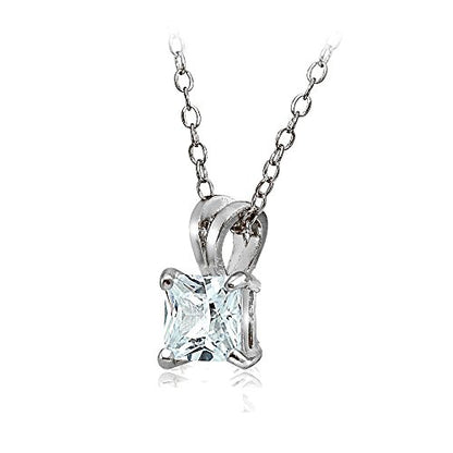 Hoops & Loops Sterling Silver, Yellow Gold Flash or Rose Gold Flash CZ Cubic Zirconia Square Solitaire Pendant Necklace - style: 8mm-Silver
