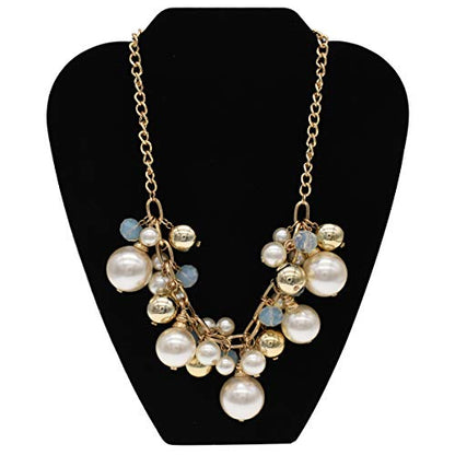 utop JNF Hand made Pearl Statement Necklace for Women Rhinestone Multilayer Crystal Necklaces Chunky Pearl Necklace Large Pearl Necklace and Earrings Set for Mother Mom's gift - color: chain pearl necklace