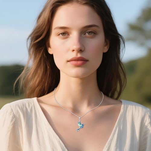 Hummingbird Necklace for Women 925 Sterling Silver Hummingbird Jewelry Bird Pendant Birthday Gifts for Her