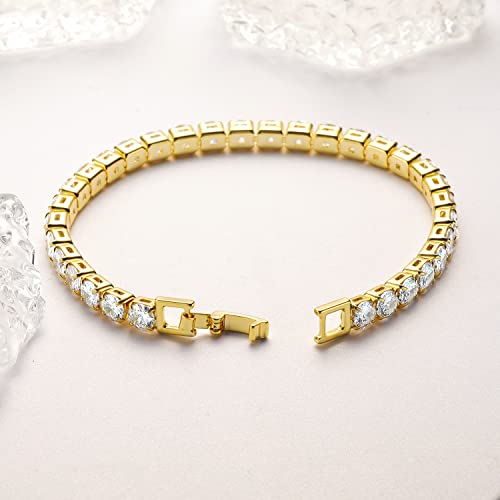 MDFUN 18K Yellow Gold Plated Round Tennis Bracelet for Women – Elegant 5mm Cubic Zirconia Tennis Bracelet – Great Gift for Mom, Wife & Loved Ones Size 6-8.5 inches - style: Round CZ- 6.0 in