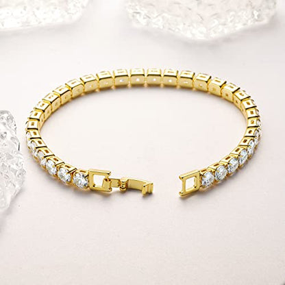 MDFUN 18K Yellow Gold Plated Round Tennis Bracelet for Women – Elegant 5mm Cubic Zirconia Tennis Bracelet – Great Gift for Mom, Wife & Loved Ones Size 6-8.5 inches - style: Round CZ- 8 in