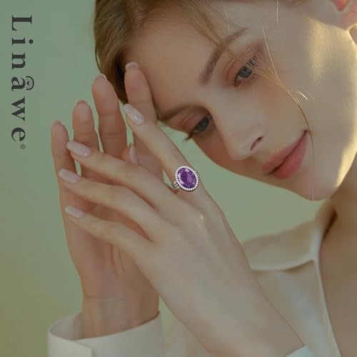 Linawe Costume Jewelry Adjustable Cocktail Ring for Women | Copper, Rhinestone, Cubic Zirconia, Oval, Fake Diamond, Crystal, Stone, Birthstone, Gemstone, Big, Chunky, Statement - color: White Purple