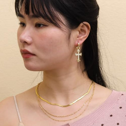 14K Gold Plated Paper Clip Chain Link Necklace Satellite Chain Necklace for Women - color: Herringbone Necklace