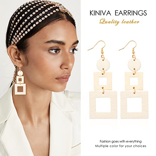 KINIVA Leather Dangle Earrings for Women Trendy, Lightweight Leaf Circle Lightning Earrings Drop, Jewelry Gifts for Women - color: 38 White