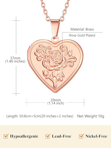 Custom4U Personalized Heart Locket Necklace with Pictures,Sunflower/Angel Wings/Heart Shaped Lockets Custom Photo,Gold/Rose Gold/White Lockets That Holds Picture,Customized Memorial Jewelry for Women - color: C-Heart-Rose Gold(Locket + Photo + Engraving)