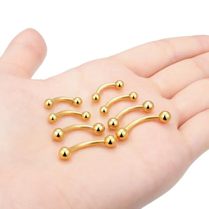20G 16G 14G 12G Eyebrow Rook Daith Piercing Jewelry 316L Surgical Steel Vertical Lip Labret Belly Button Ring Snake Eyes Tongue Ring Curved Barbell 6mm(1/4") 8mm(5/16") 10mm (3/8") 12mm(1/2") - color: Gold, size: 12G(2.0mm)-8/10/12/14mm Bars
