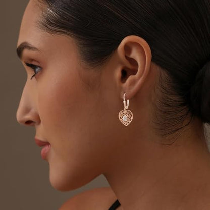 LeCalla 925 Sterling Silver Leverback Drop Earrings | Lightweight Italian Teardrop Dangle Earring for Women - color: Filigree Heart