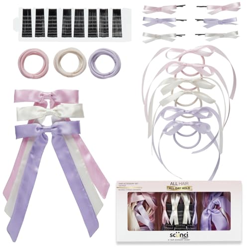 Scunci by Conair 125 Piece Hair Accessories Set - hair accessories for women - hair bow - bows - hair clip - hair elastics - bobby pins - Assorted colors with storage - color: Pastel, size: 1 Count (Pack of 125)