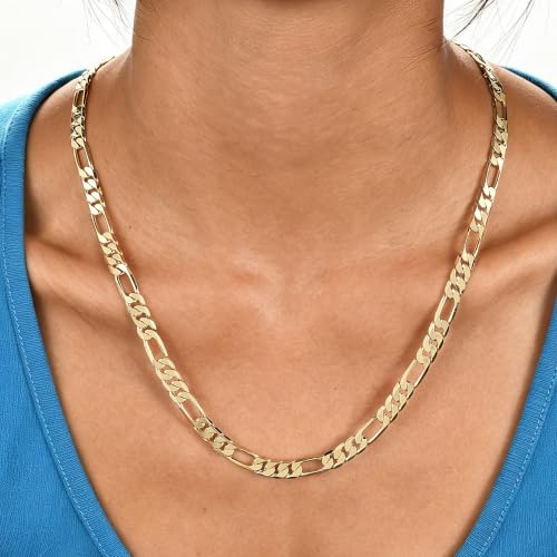 Gold Necklace for Women & Men,14k Gold Figaro Chain Necklace Chunky Statement Dainty Trendy Charm Necklace Jewelry Gifts Size 18-24 Inches Simple Unisex Cadenas De Oro Para Mujer 14k - size: 6MM