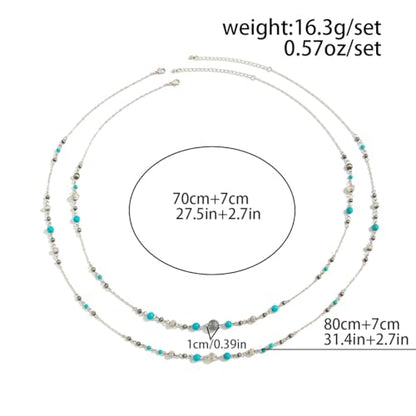 Long Pearl Necklaces for Women Pearl Long Chain Necklace Gold Chain Dainty Delicate Station Necklace Jewelry for Dress Party - color: 2Layer Turquoise