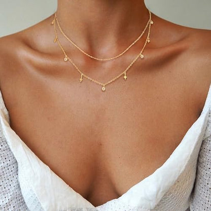 Layered Necklaces For Women,Dainty Gold Plated Necklace Stack Prom Layering Necklaces For Women Trendy Chain Cross Choker Necklace Set Fashion Accessories - color: star+satellite