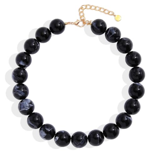 Chunky Necklaces for Women Trendy 20MM Large Resin Beaded Necklace Bold Statement Chunky Choker Necklace Boho Beads Summer Beach Jewelry - color: Black