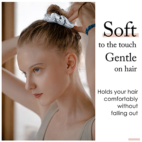 OLESILK 100% Mulberry Silk-Scrunchies for Hair Sleep, Women Grils Silk Hair Ties for Frizz & Breakage Curly Hair, No Damage, Elastics Ponytail Holder, 3 Pack - color: Royalblue