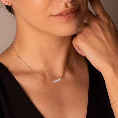 Pearl Necklaces for Women,14K Real Gold Plated Dainty Cute Pearl Necklace for Women Handmade Pearl Chain Necklace Everyday Jewelry Gift - color: Bar Style-Three Pearl-Gold