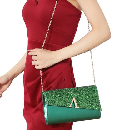 YYW 4 Pieces Women Evening Handbags Clutch Purse Bag with Rhinestone Crystal Jewelry Set for Wedding Party - color: green 1