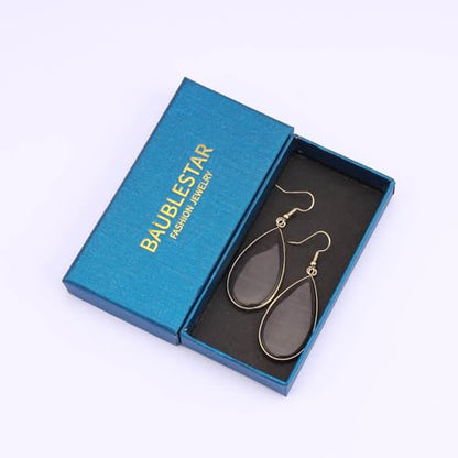 BaubleStar Natural Crystal Healing Stone Earrings Statement Teardrop Dangle Earrings for Women - color: Black